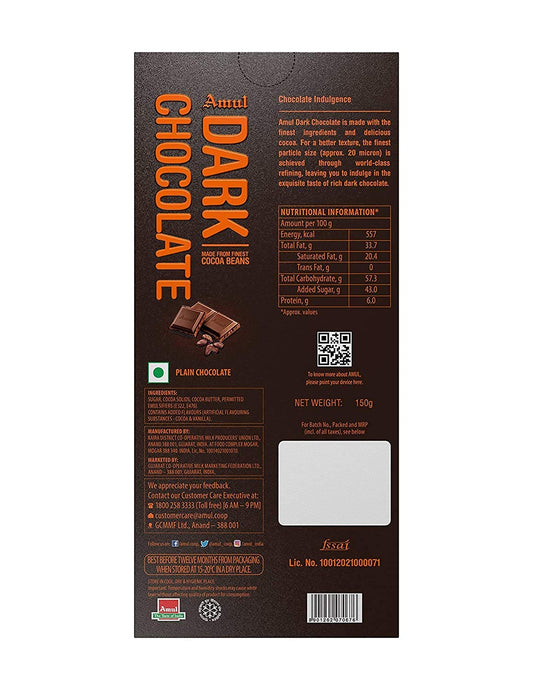 Amul 55% Cocoa Dark Chocolate (150g)