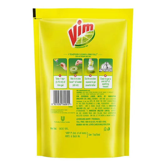 Vim Dishwash Liquid Gel - Lemon (900ml)