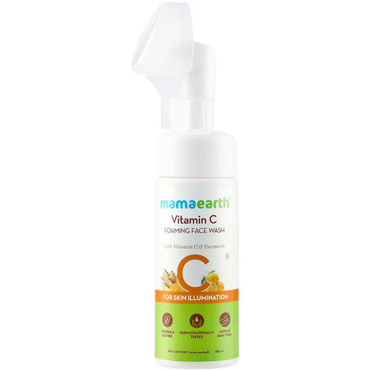 Mamaearth Vitamin C Face Wash with Foaming Silicone Cleanser Brush Powered by Vitamin C & Turmeric - (150ml)