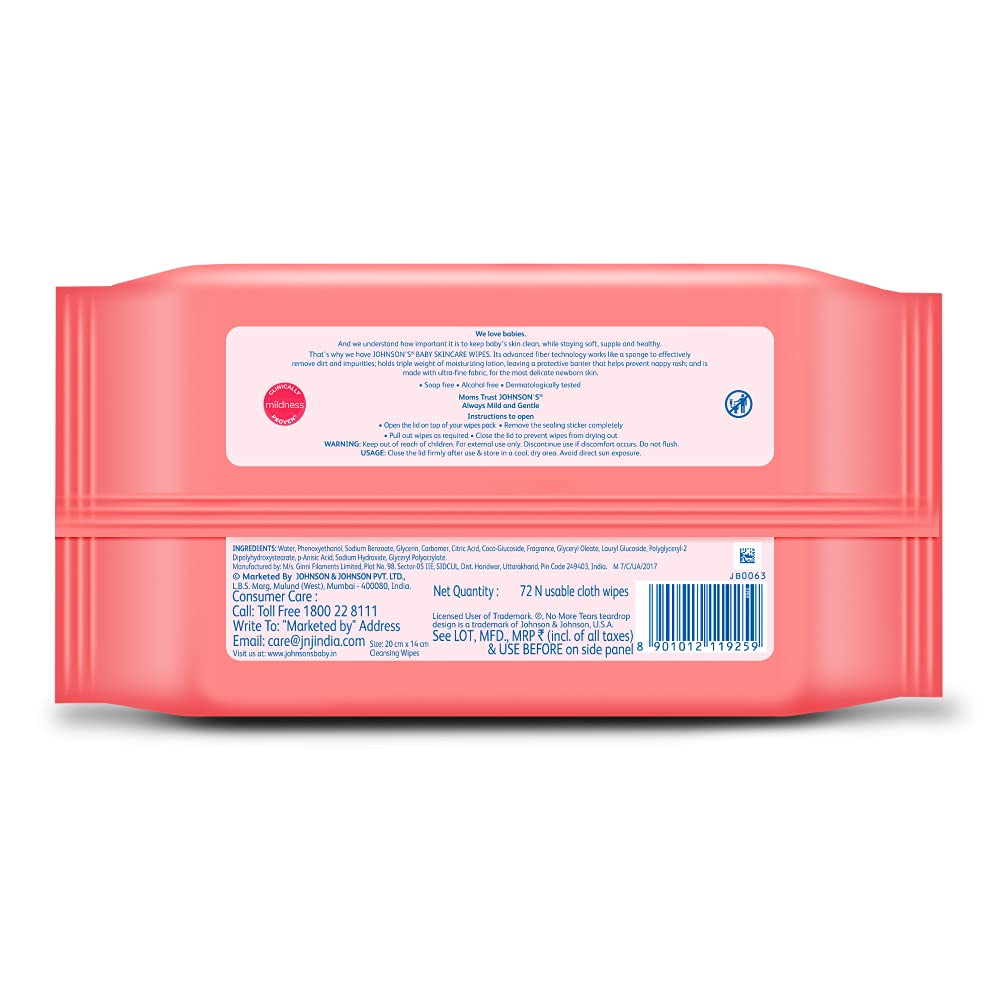 Johnson's Baby Skincare Wipes  (72 Wet Wipes)