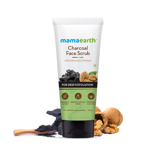 Mamaearth Charcoal Face Scrub With Charcoal & Walnut For Deep Exfoliation (100g)
