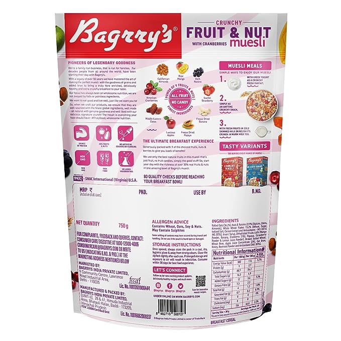 Bagrry's Fruit & Nut Crunchy Muesli With Cranberries (750g)