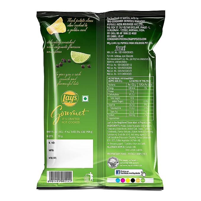 Lay's Gourmet Potato Chips - Lime & Cracked Pepper Flavour (80g)