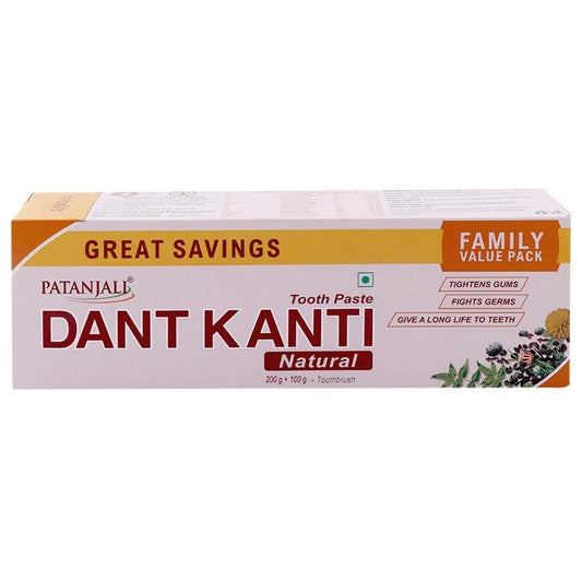 Patanjali Dant Kanti Natural Toothpaste 200 g + 100 g + 1 Toothbrush