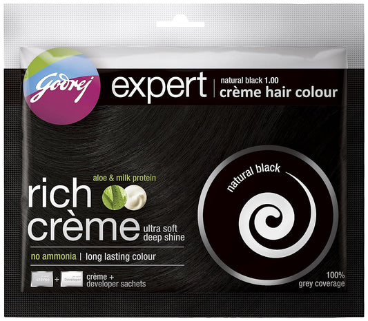 Godrej Expert Rich Creme Ammonia Free Hair Colour, Natural Black (20g + 20ml)
