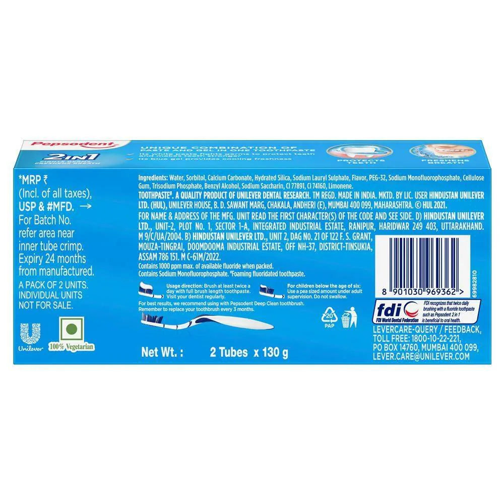 Pepsodent 2 in 1 Germ Fighting Formula Toothpaste 130 g (Pack of 2)