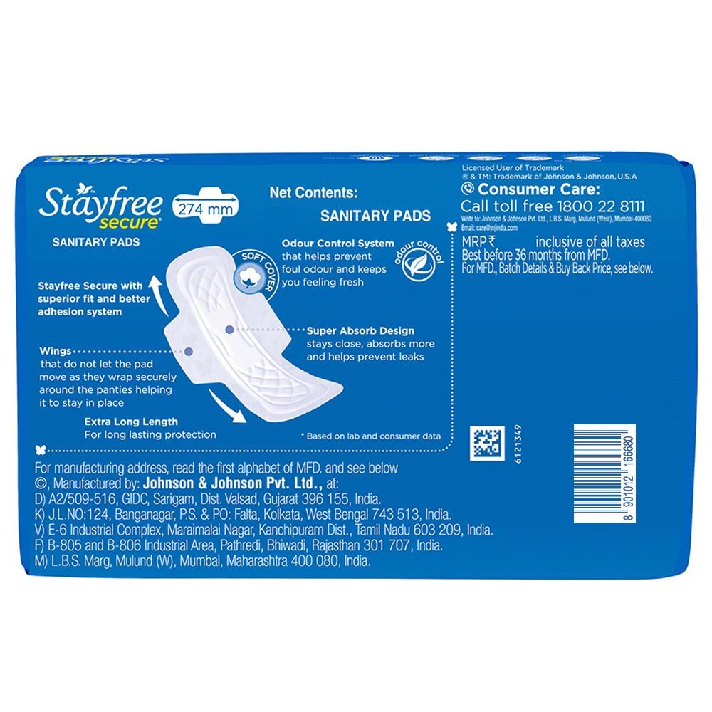Stayfree Secure Cottony Soft Cover Sanitary Napkin with Wings (XL) (40p)